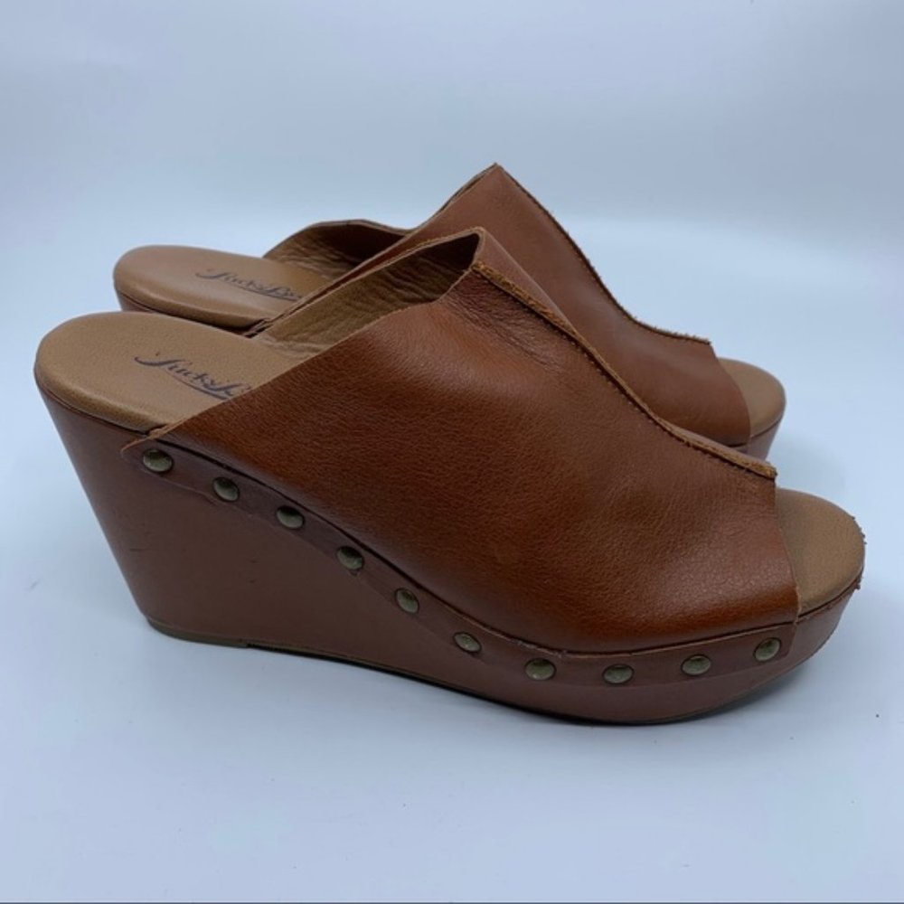 Lucky Brand brown leather wedges mule slip on 7